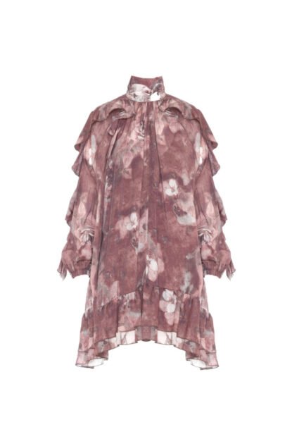 Abito corto collo alto volant chiffon - SO ALLURE